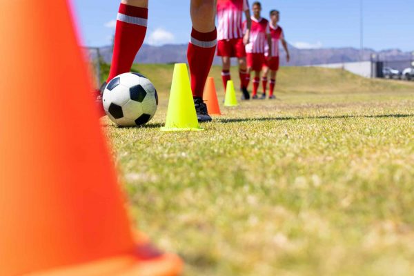 Soccer players training