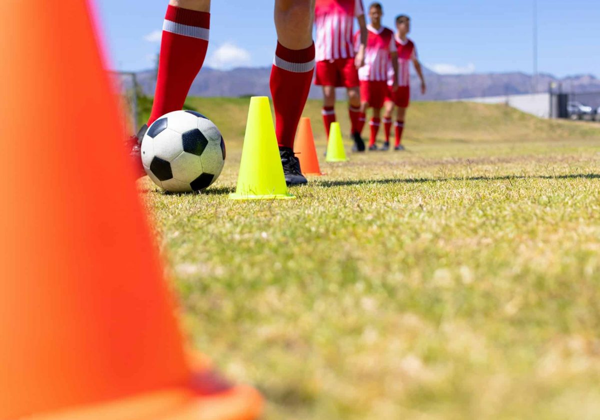 Soccer players training